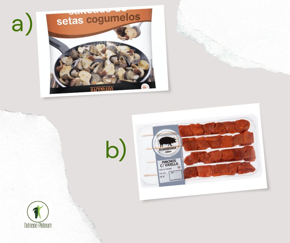 Setas salteadas con pinchos de cerdo.